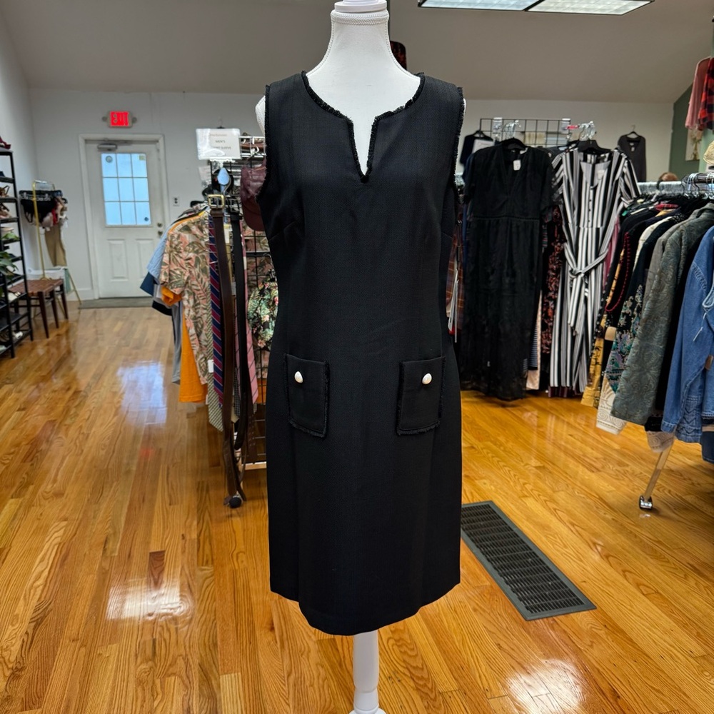 NWT Karl Lagerfeld Black Tweed Sheath Dress with Fringe Detail